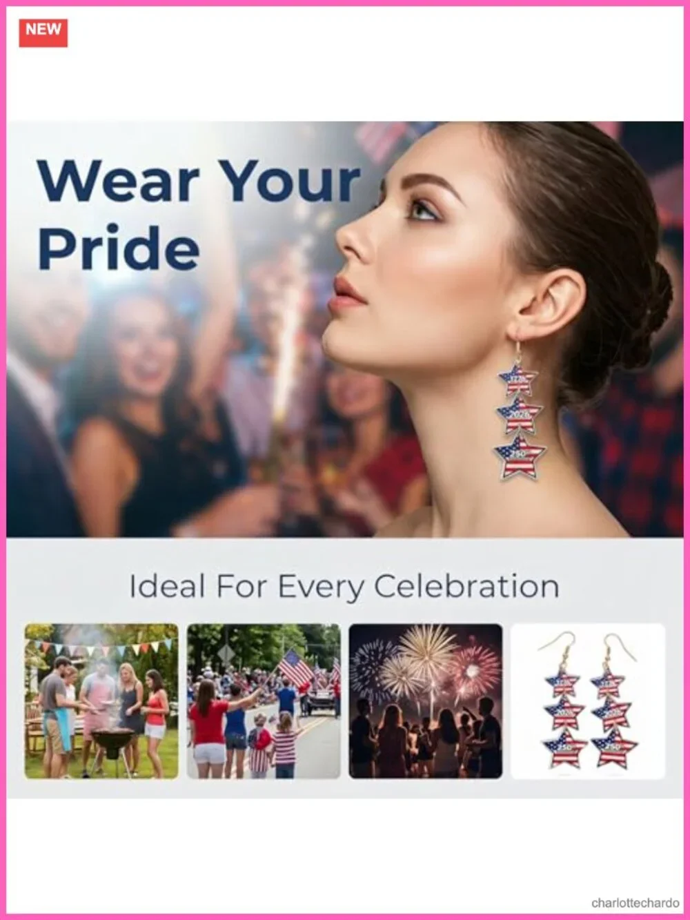 Patriotic Earrings Set 4 Pairs Acrylic July 4th America 250